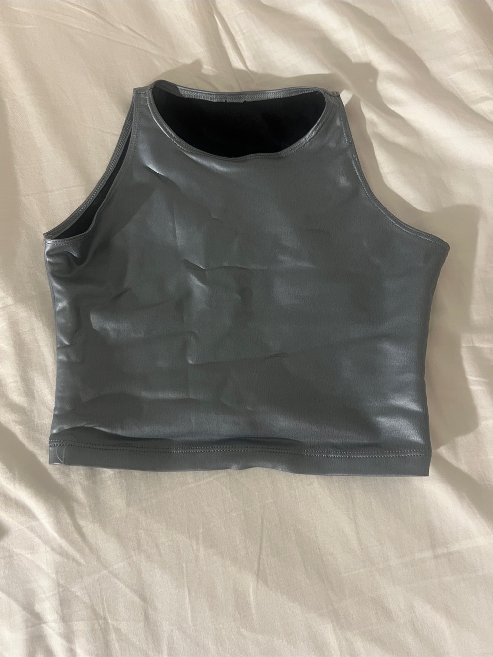 American Apparel Charcoal Faux Leather Cropped Tank